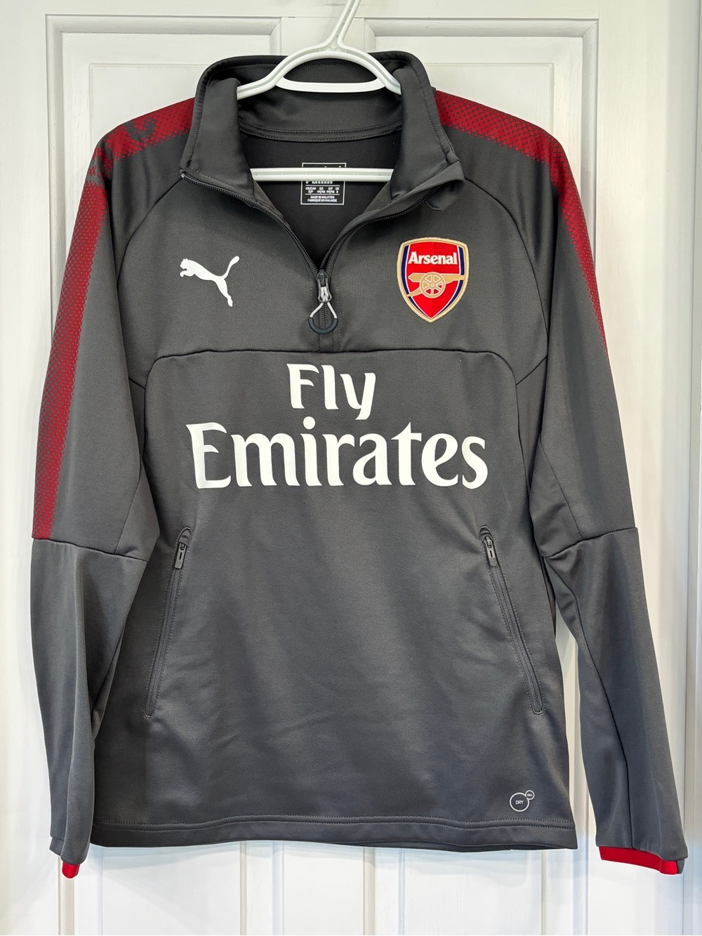 Vintage PUMA Arsenal FC 1/4 Zip Training Jacket Grey Red Men’s S Soccer Top